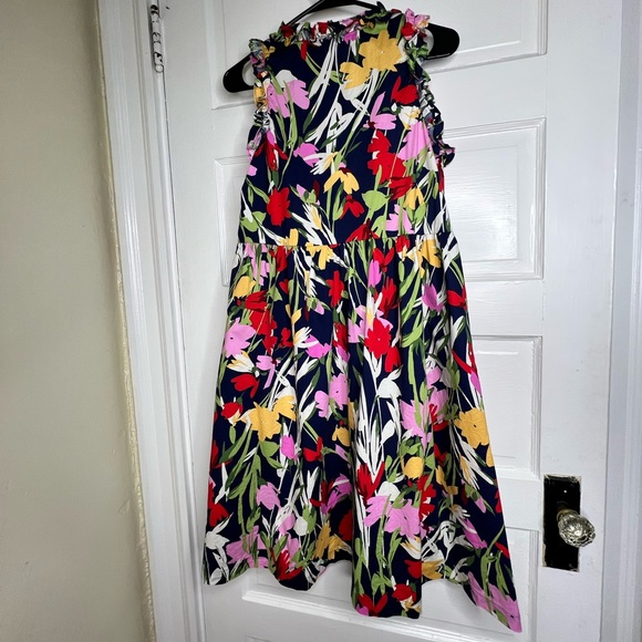 Maggy London Kayla Floral Trapeze Dress navy pink 4 Small Cotton EUC - Picture 9 of 14